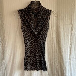 Arden B Black and Brown Leopard Print Blouse
